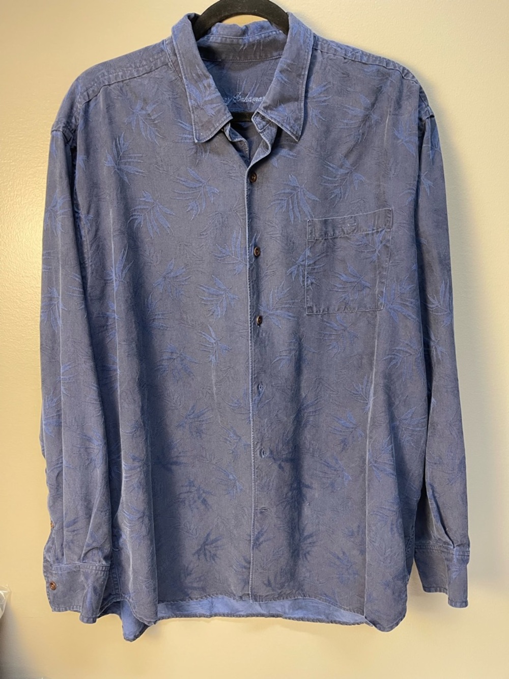 Tommy Bahama Medium Blue Palm-Print Button Down Silk Shirt